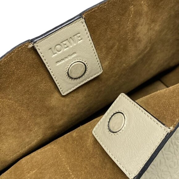 LOEWE T Shopper Bag/Repeat - Gray Beige Leather Tote Bag 513-080725 - Picture 9 of 14
